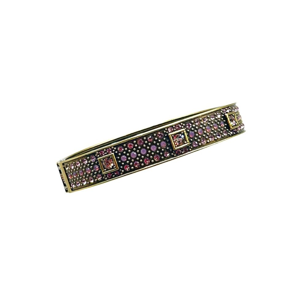 HEIDI DAUS Amethyst Glass Bracelet Hinged Bangle 7.25" Gold Tone Crystals Bracel